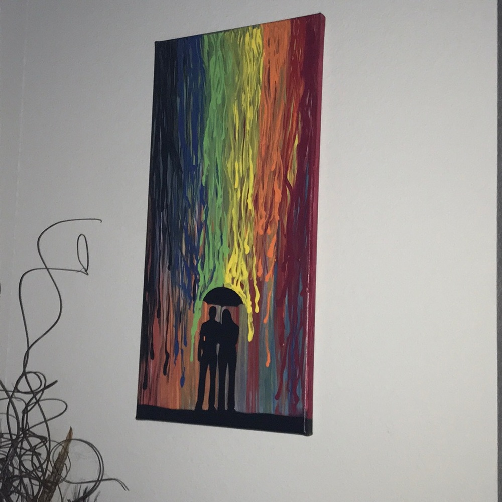 Original silhouette acrylic painting.10x20 rainbow